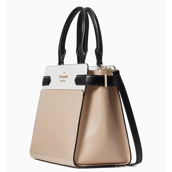 ♠️ kate spade ♠️ Staci Saffiano Colorblock Medium Satchel Crossbody Bag, Beige - Picture 3 of 14
